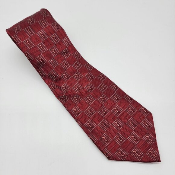 GRAHAM & LOCKWOOD London England Tie Red Leaves Feathers 100% Silk - Picture 1 of 5